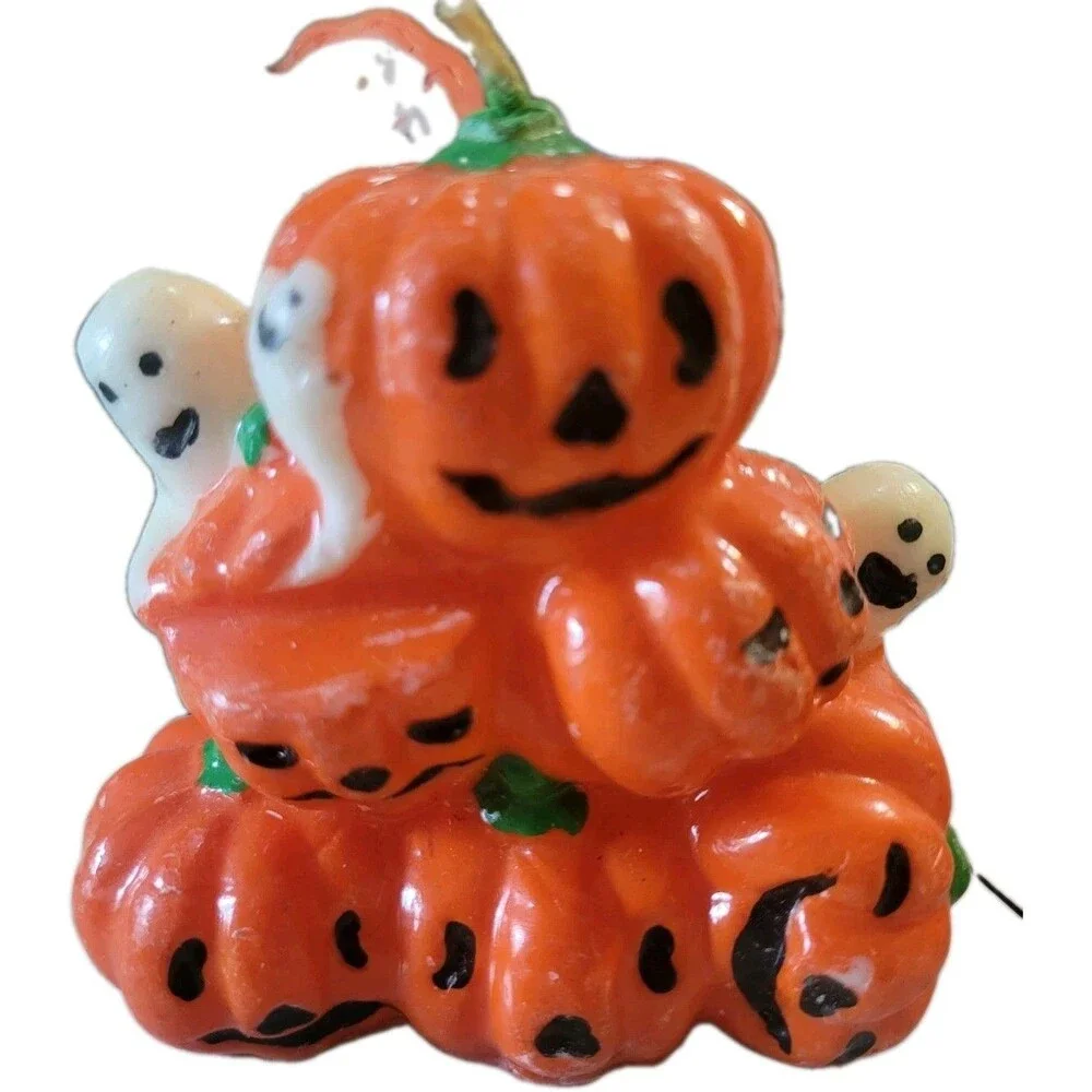 Vtg Halloween Candles Holiday Decor Ghost Witch Jack O Lantern Black Cat Russ